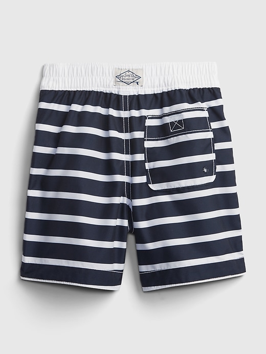 View large product image 2 of 3. Toddler 100% Recycled Breton Stripe Swim Trunks