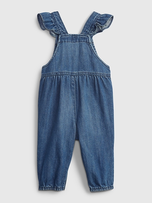 Image number 2 showing, 100% Organic Cotton Baby Ruffle Denim Overalls