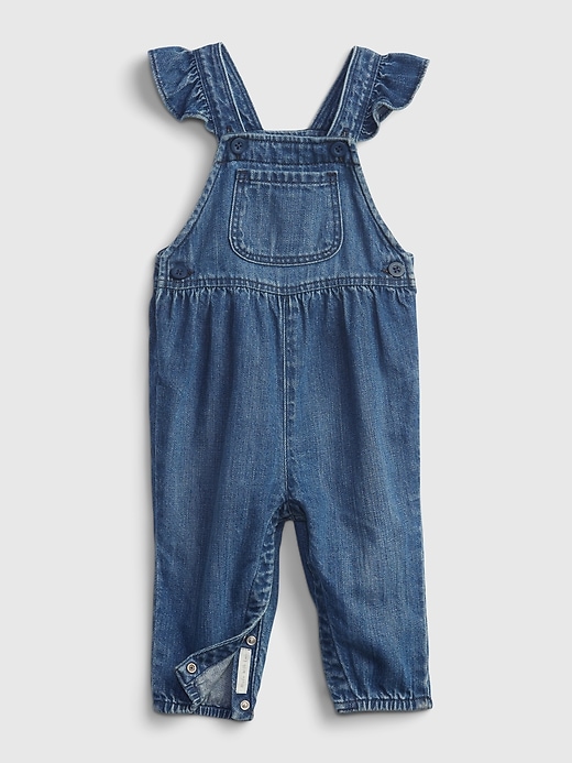 Image number 1 showing, 100% Organic Cotton Baby Ruffle Denim Overalls