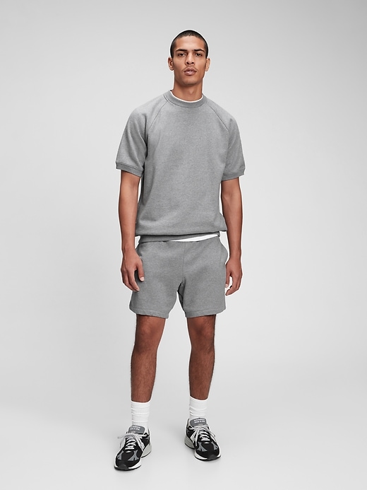 1 of 8 showing, with the color medium heather gray of product French Terry Short Sleeve Crewneck Sweatshirt