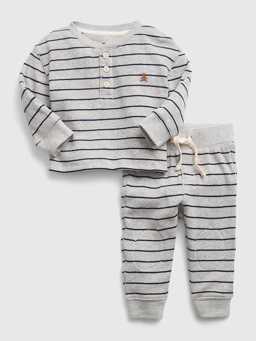 Image number 4 showing, Baby Waffle-Knit Henley Outfit Set
