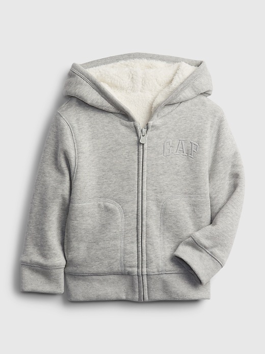 1 of 8 showing, with the color light heather gray of product Toddler Cozy Sherpa Hoodie