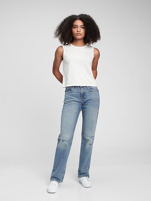 1 of 8 showing, with the color medium wash of product Teen Mid Rise Destructed 90's Loose Jeans with Washwell®