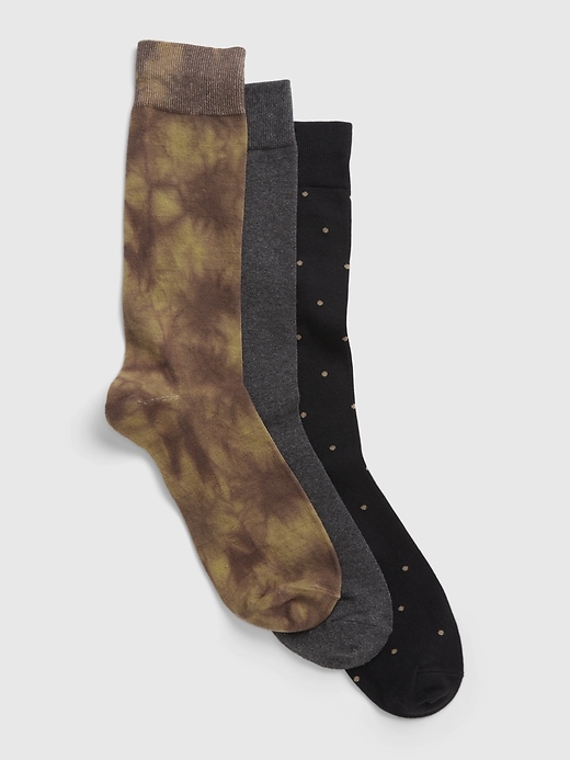 1 of 8 showing, with the color OLIVE TIE DYE of product Print Crew Socks (3-Pack)