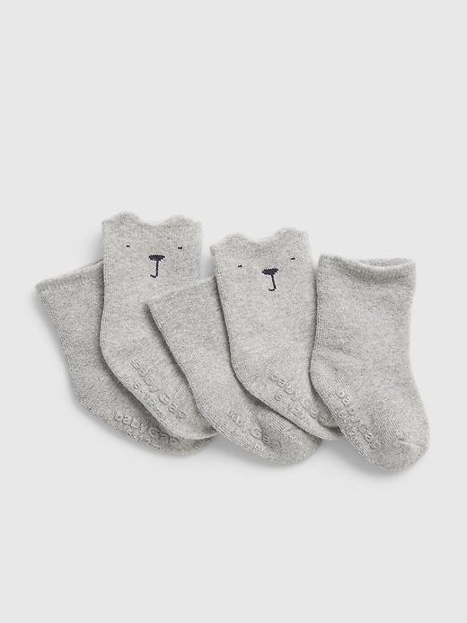 1 of 8 showing, with the color grey heather of product Baby Organic Cotton First Favorites Bear Socks (5-Pack)