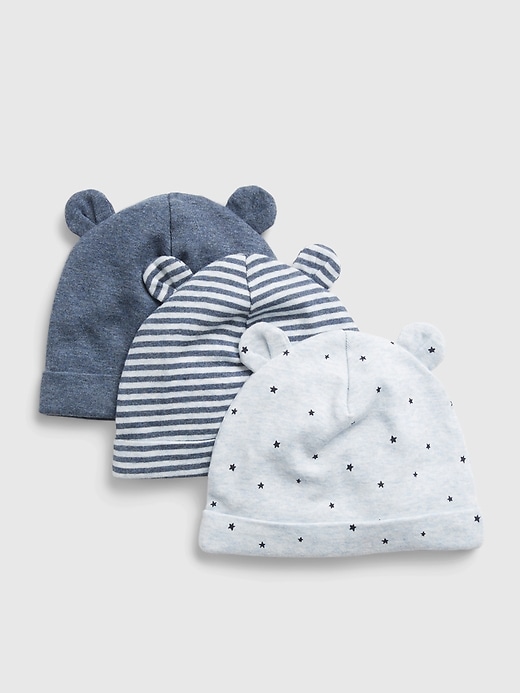 1 of 8 showing, with the color light blue heather of product Baby Organic Cotton First Favorite Beanie (3-Pack)