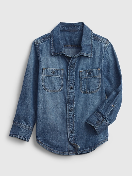 1 of 8 showing, with the color medium wash of product Toddler 100% Organic Cotton Denim Shirt