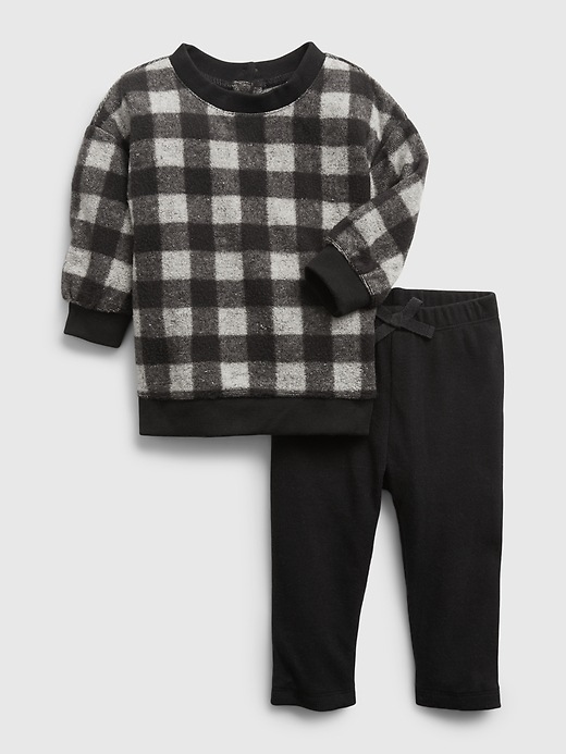 1 of 8 showing, with the color true black of product Baby Sherpa Sweater Outfit Set