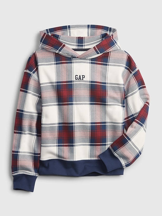 1 of 8 showing, with the color red plaid of product Kids Gap Logo Plaid Hoodie