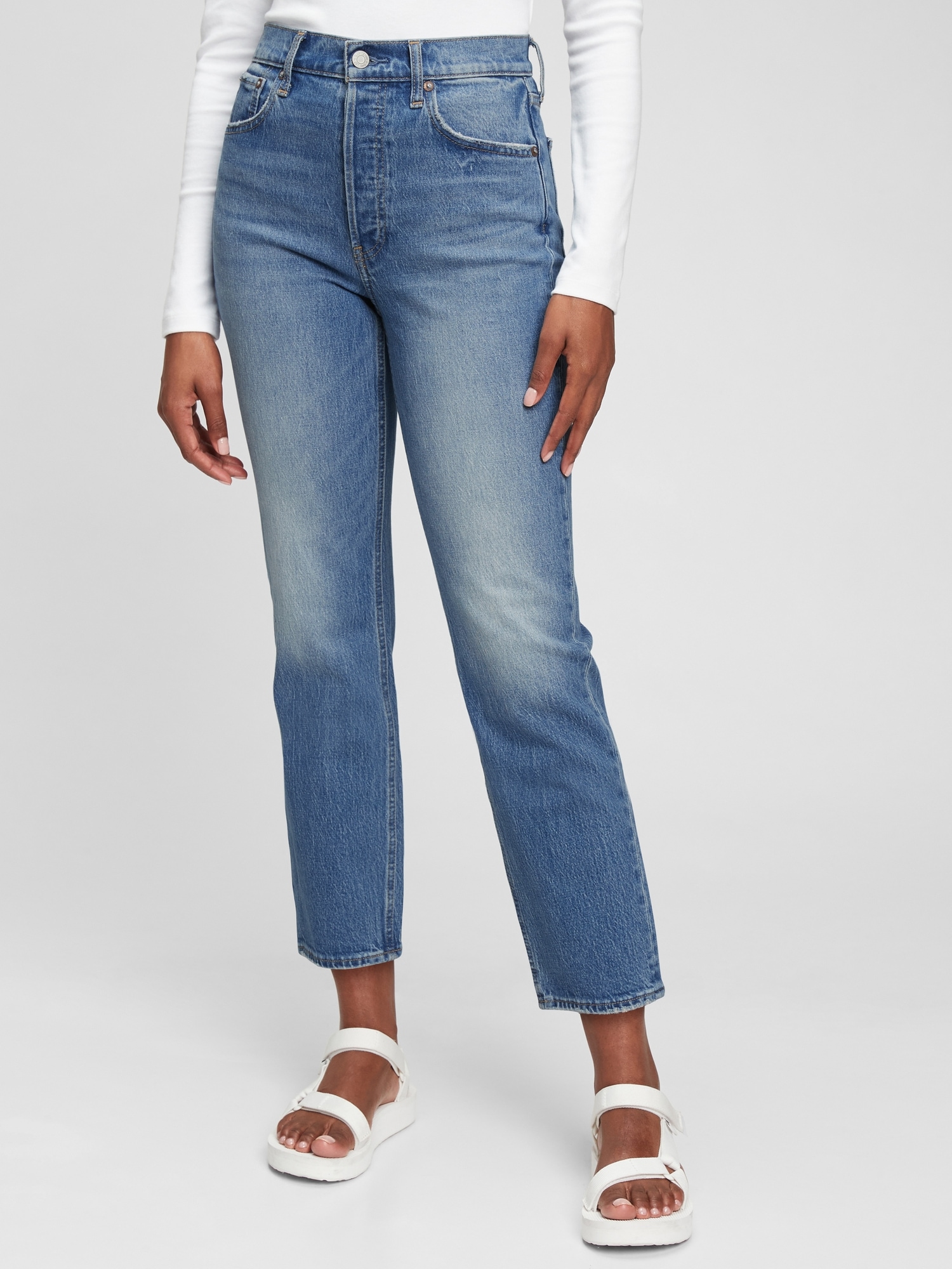 Gap High Rise Cheeky Straight Jeans with Washwell blue - 546925002