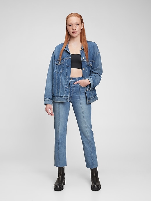 1 of 8 showing, with the color light indigo of product High Rise Cheeky Straight Jeans