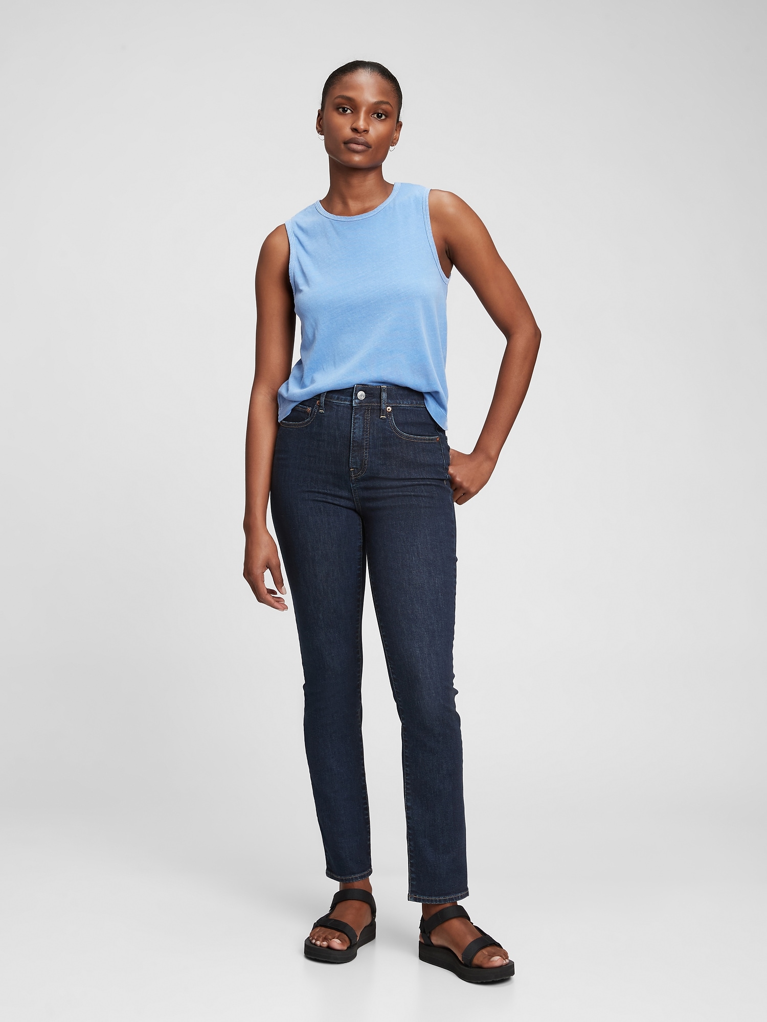 High Rise Straight Leg Jeans with 