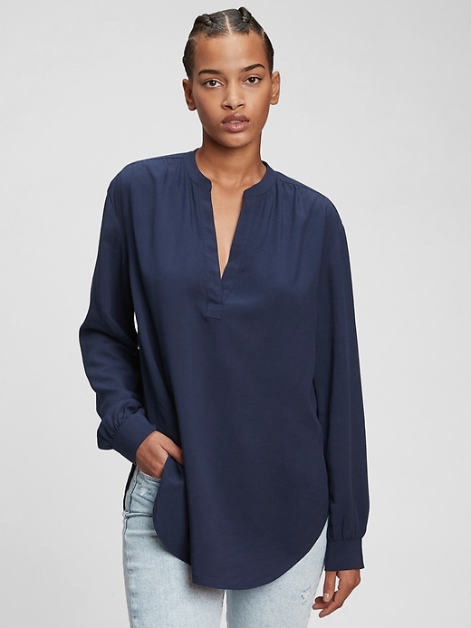 1 of 8 showing, with the color blue indigo of product Popover Tunic Shirt