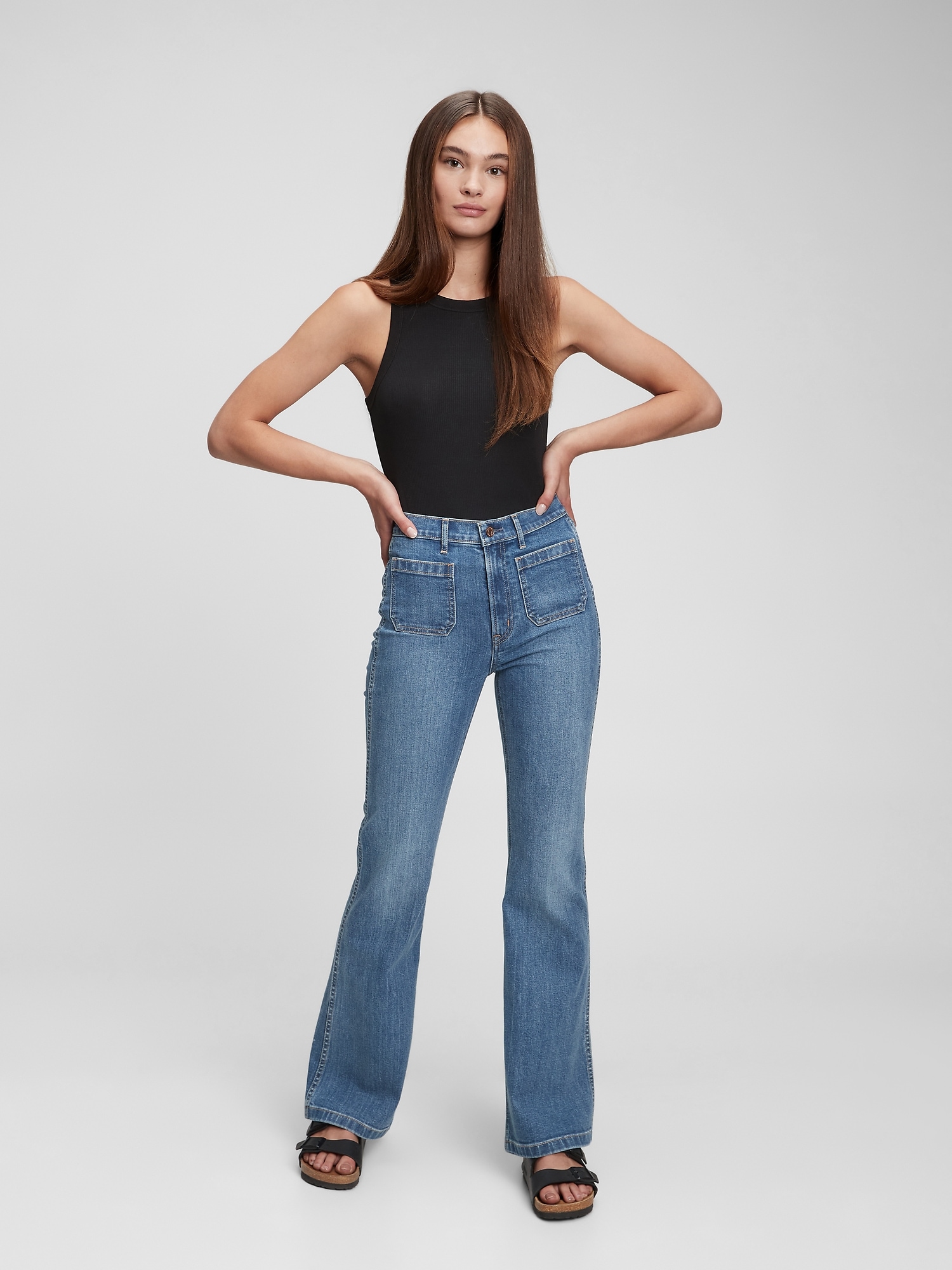 Gap High Rise '70s Flare Jeans In Medium Indigo