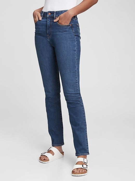 Image number 1 showing, High Rise Classic Straight Jeans with Washwell