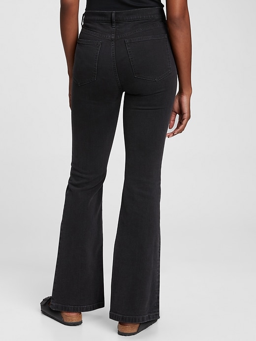 2 of 8 showing, with the color absolute black of product High Rise '70s Flare Jeans