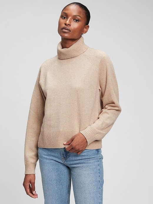 1 of 8 showing, with the color oatmeal beige of product Cashmere Turtleneck Sweater