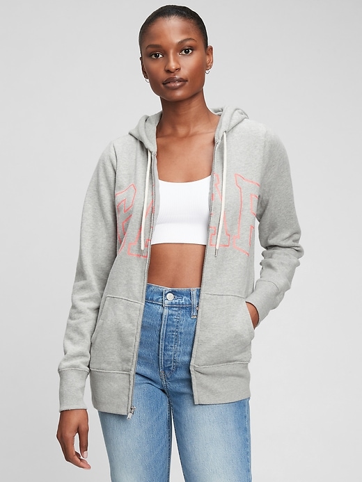 1 of 8 showing, with the color heather grey of product Gap Logo Easy Hoodie