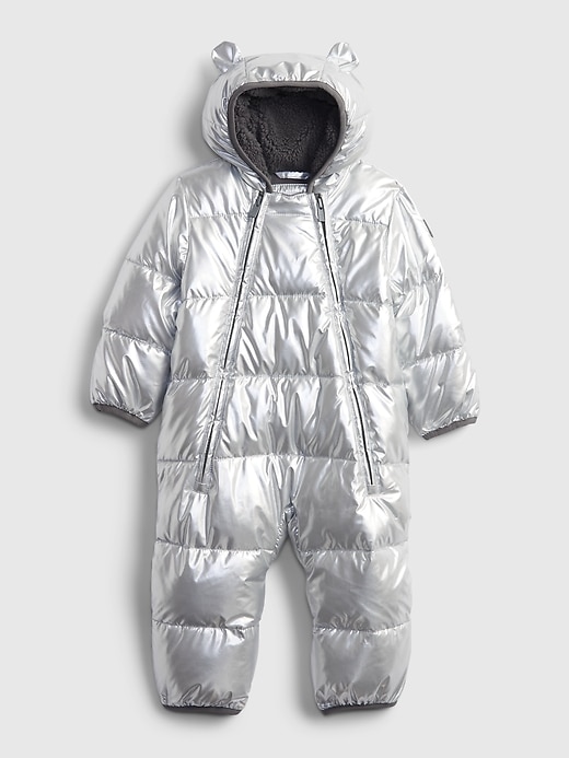 1 of 8 showing, with the color silver of product Baby 100% Recycled ColdControl Max Puffer One-Piece
