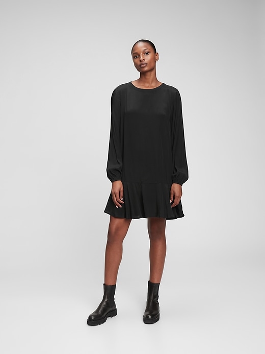1 of 8 showing, with the color true black of product Flounce Hem Dress