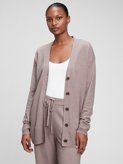 1 of 8 showing, with the color margate sand beige of product Softest Boyfriend Cardigan