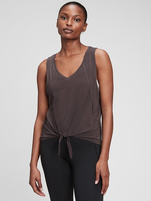 View large product image 1 of 1. GapFit Breathe V-Neck Knot-Front Tank Top