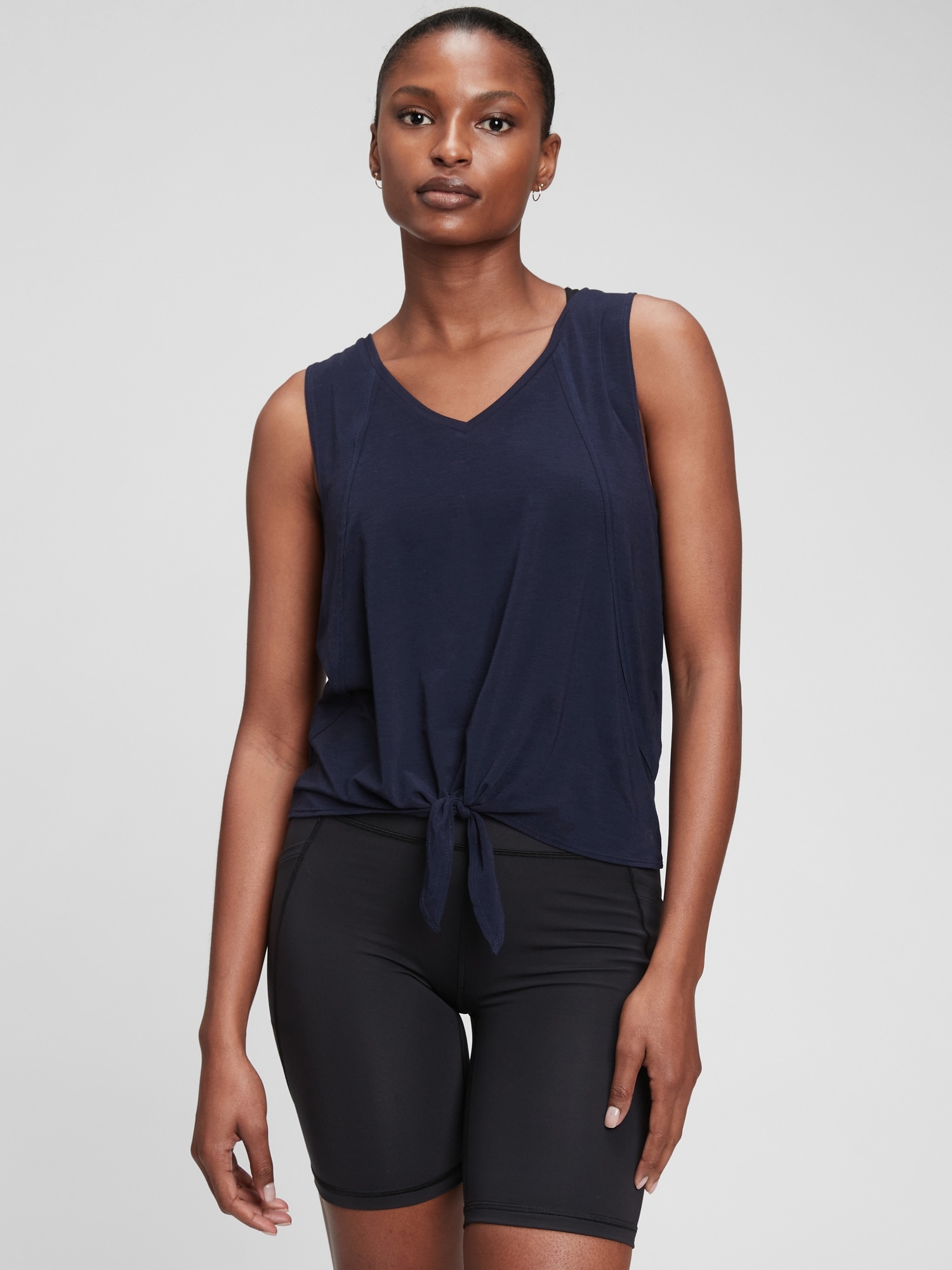 GapFit Breathe V-Neck Knot-Front Tank Top