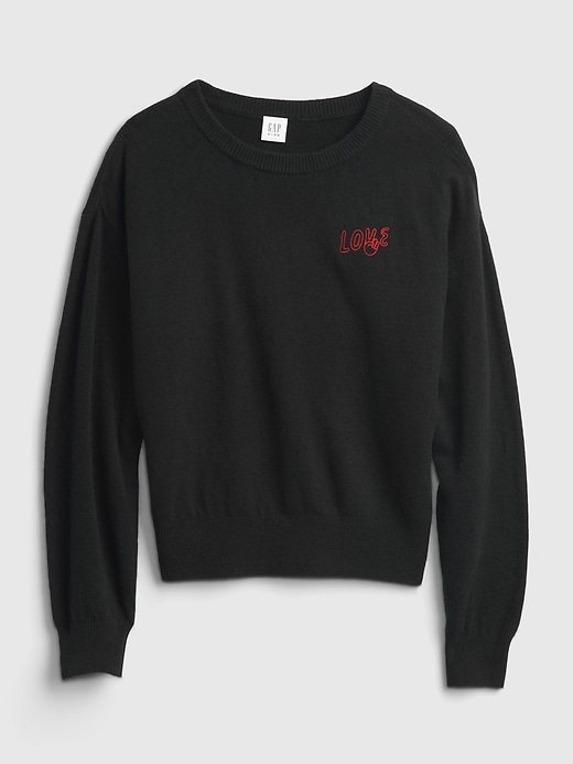 1 of 8 showing, with the color true black of product Kids Embroidered Sweater