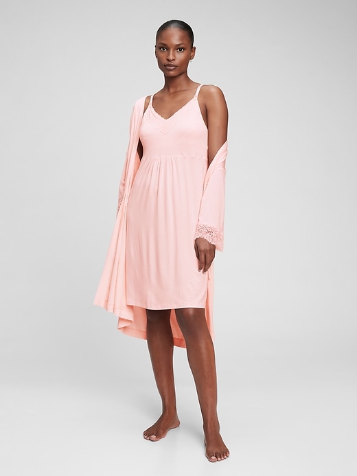 1 of 8 showing, with the color pink cameo of product Maternity Nursing Nightgown