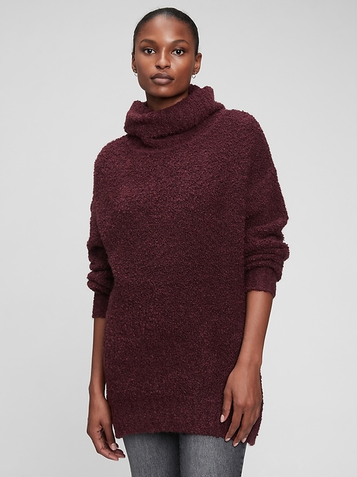 View large product image 1 of 1. Cozy Boucle Turtleneck Tunic Sweater