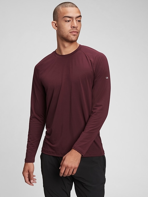 1 of 8 showing, with the color dark maroon burgundy of product GapFit Recycled Active T-Shirt