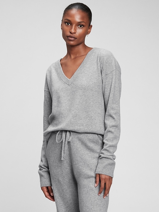 1 of 8 showing, with the color heather grey of product Softest V-Neck Sweater