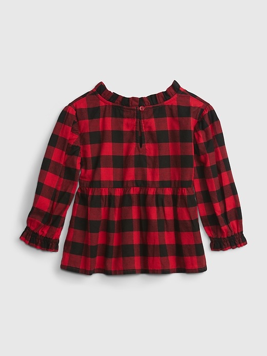 2 of 8 showing, with the color buffalo plaid of product Toddler Plaid Ruffle Peplum Top
