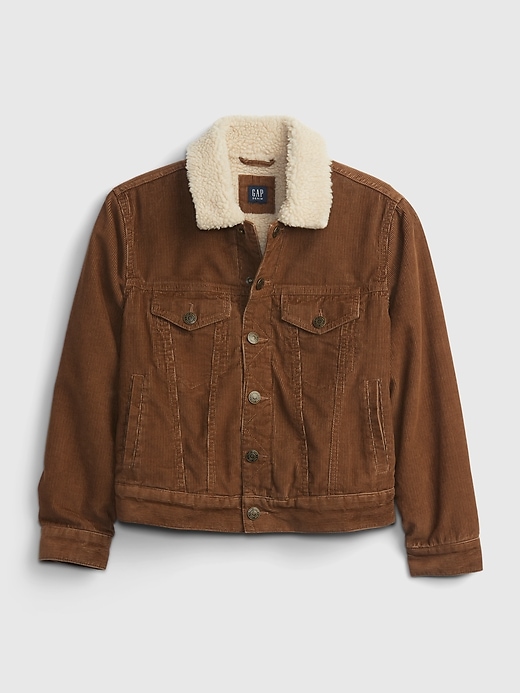 1 of 8 showing, with the color brazen brown of product Kids Sherpa Lined Corduroy Jacket