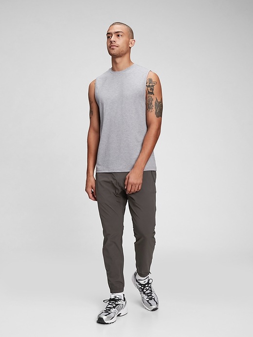1 of 8 showing, with the color flint gray of product GapFit Recycled Run Pant