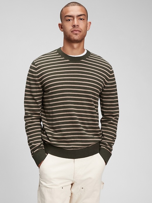 1 of 8 showing, with the color mistletoe green of product Mainstay Striped Crewneck Sweater