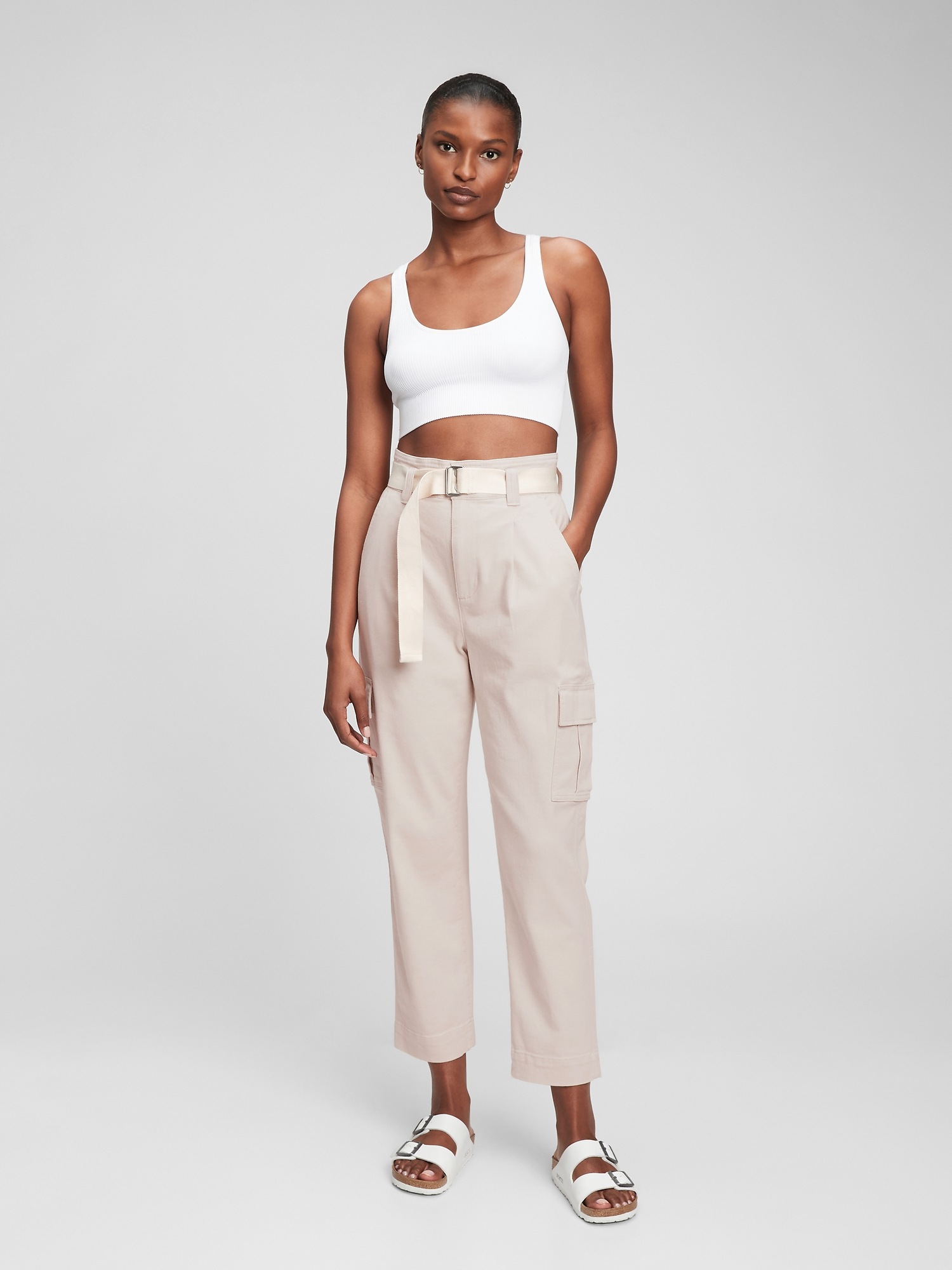High Rise Belted Cargo Khaki Pants Gap
