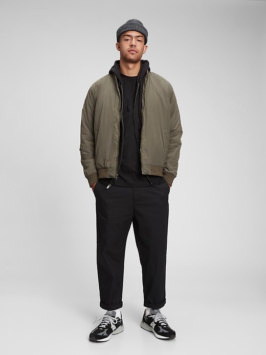 1 of 8 showing, with the color black moss of product 100% Recycled Nylon Bomber Jacket