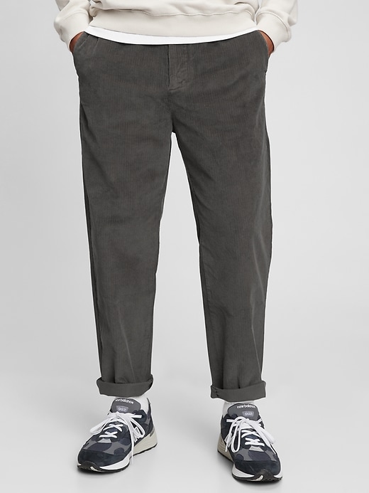 1 of 8 showing, with the color gray cast iron of product Relaxed Taper Corduroy Pull-On Pants with GapFlex