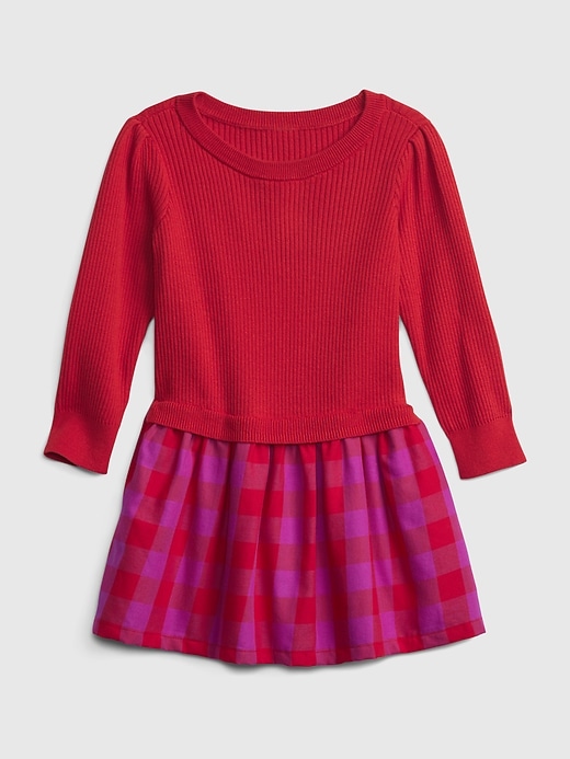 Image number 1 showing, Toddler Ribbed Sweater Mix-Media Dress