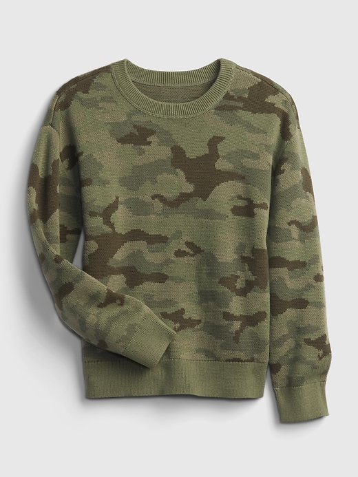1 of 8 showing, with the color green camo of product Kids Print Sweater