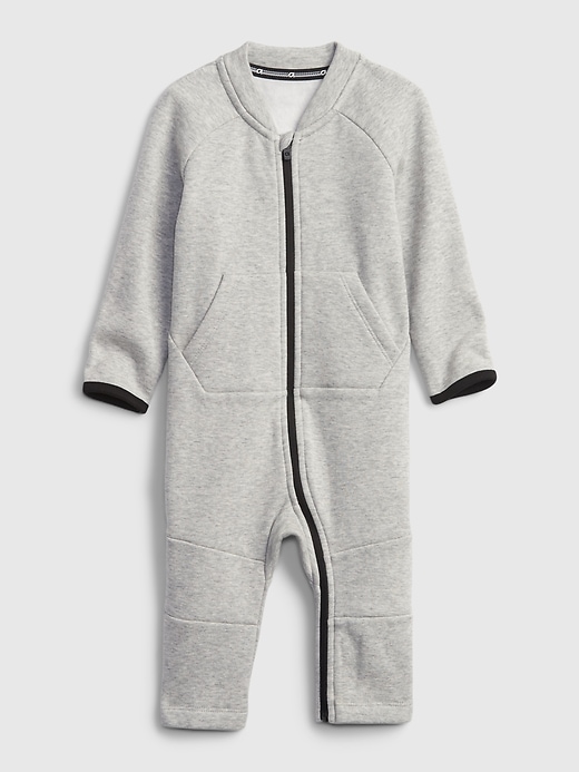 1 of 8 showing, with the color light heather gray of product Baby GapFit Tech Cozy One-Piece