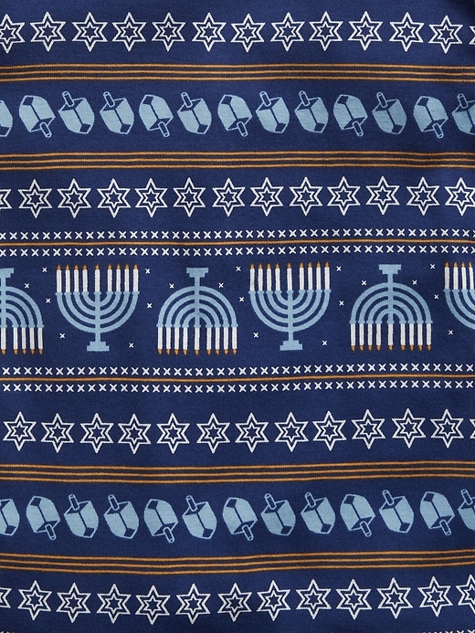 2 of 8 showing, with the color family matching blue Hanukkah print of product Kids 100% Organic Cotton Hanukkah Print PJ Set