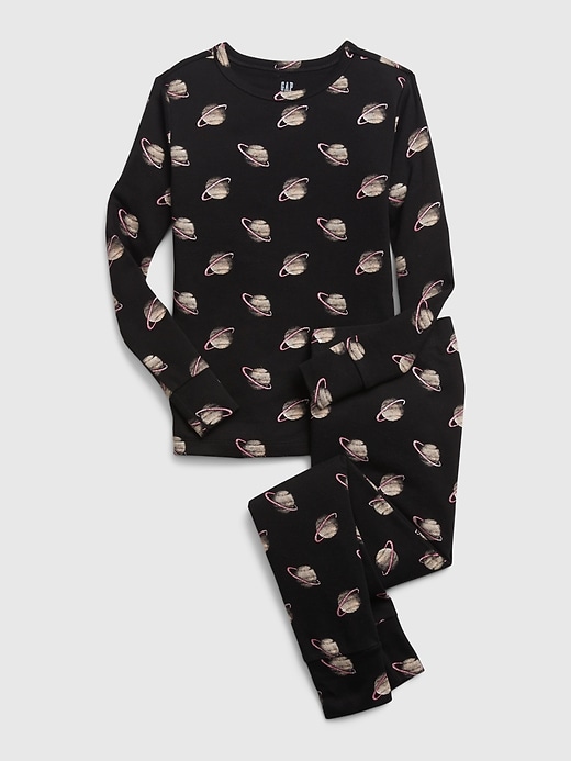 1 of 8 showing, with the color true black of product Kids 100% Organic Cotton Saturn Graphic PJ Set