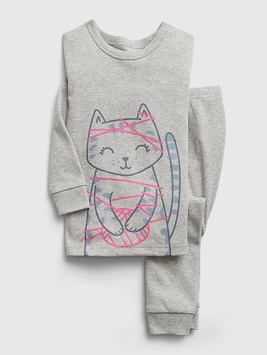 1 of 8 showing, with the color light heather gray of product babyGap 100% Organic Cotton Cat Graphic PJ Set