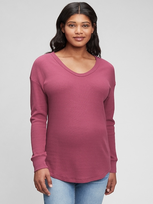 1 of 8 showing, with the color damson purple of product Maternity Waffle Tunic T-Shirt