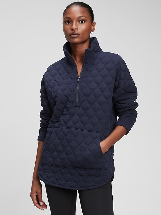 1 of 8 showing, with the color navy blue of product GapFit Jacquard Half-Zip Jacket