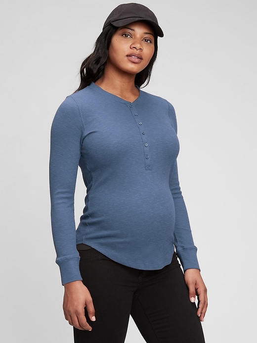 1 of 8 showing, with the color bainbridge blue of product Maternity Rib Henley T-Shirt