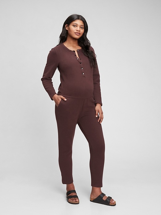 Maternity Button-Front Terry Jumpsuit
