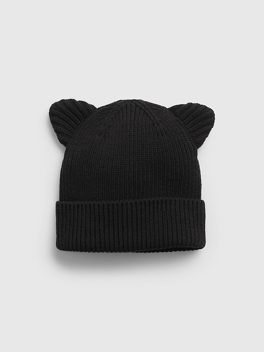 1 of 8 showing, with the color true black of product Toddler Organic Cotton Cat Beanie